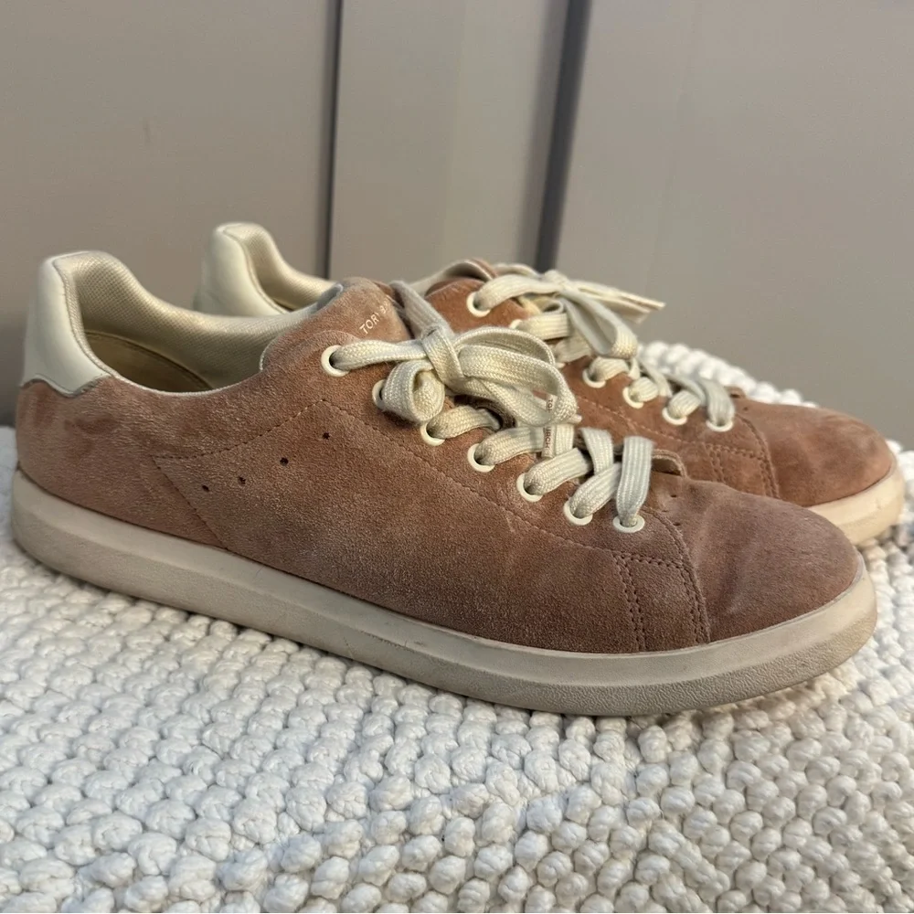 Tory Burch Pink Howell Court Suede Skater Sneakers